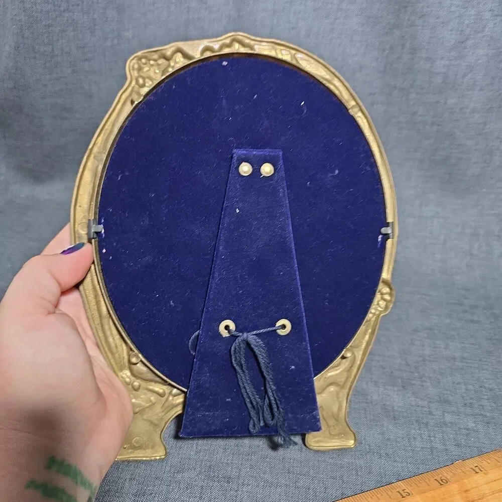 Brass Art Nouveau Lady Of The Lake Oval Picture Frame W/Original Back & Glass